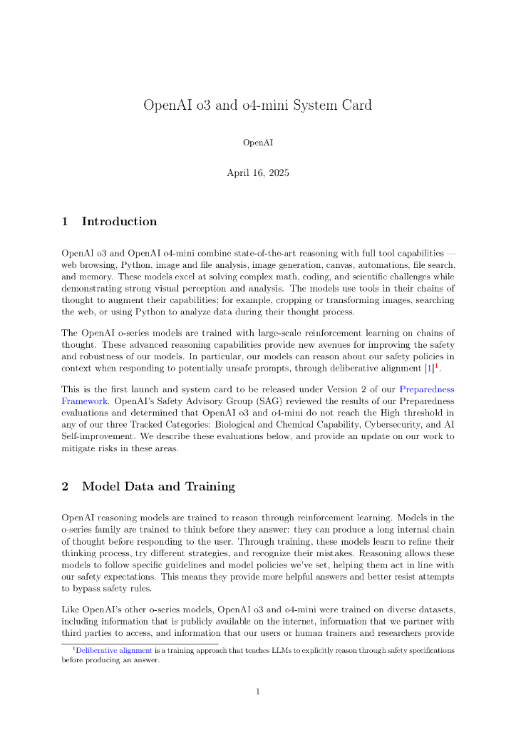OpenAI：2025年OpenAI o3&o4-mini技术报告（英文版）