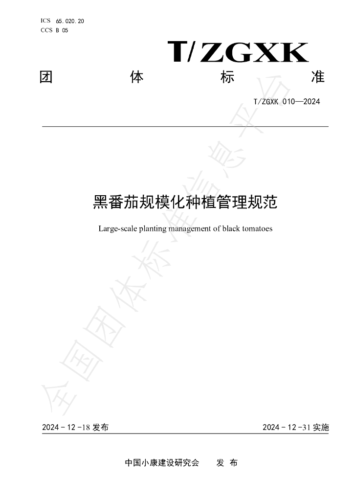 T/ZGXK 010-2024 黑番茄规模化<em>种植</em>管理规范