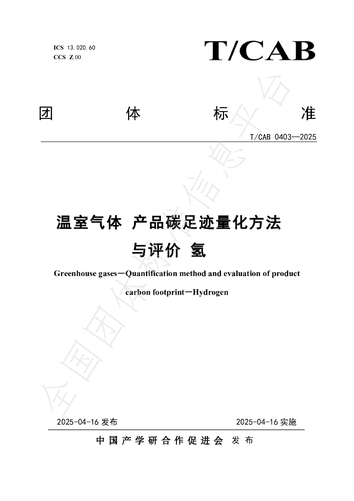 T/CAB 0403-2025 温室气体 产品碳足迹量化方法与评价 氢