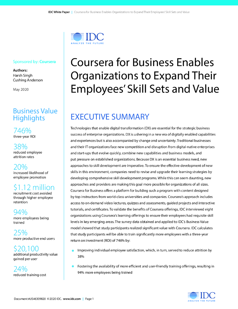 Coursera：2020年Coursera for Business使组织能够扩展其员工的技能集和价值报告（英文版）