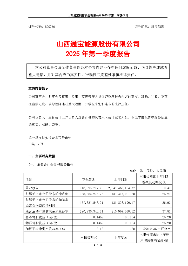 600780-通宝<em>能源</em>：山西通宝<em>能源</em>股份有限公司2025年第一季度报告 海报