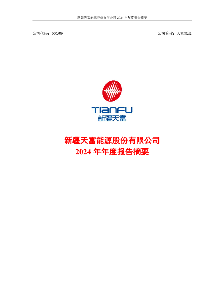 600509-天富<em>能源</em>：新疆天富<em>能源</em>股份有限公司2024年年度报告摘要 海报