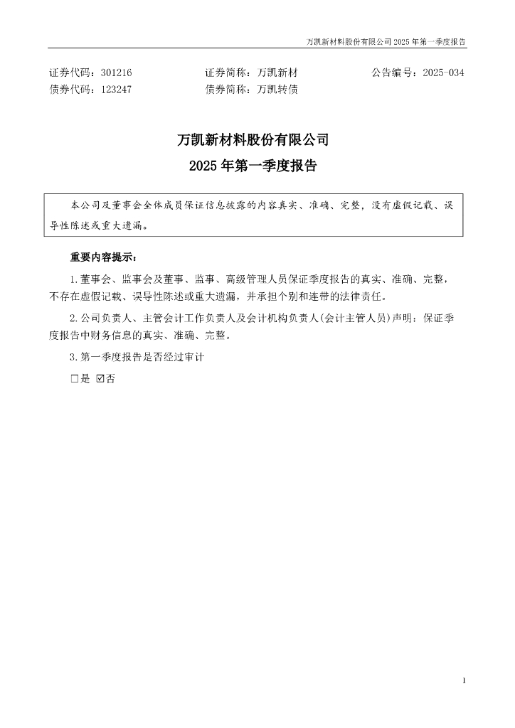 123247-万凯新材：2025年一季度报告