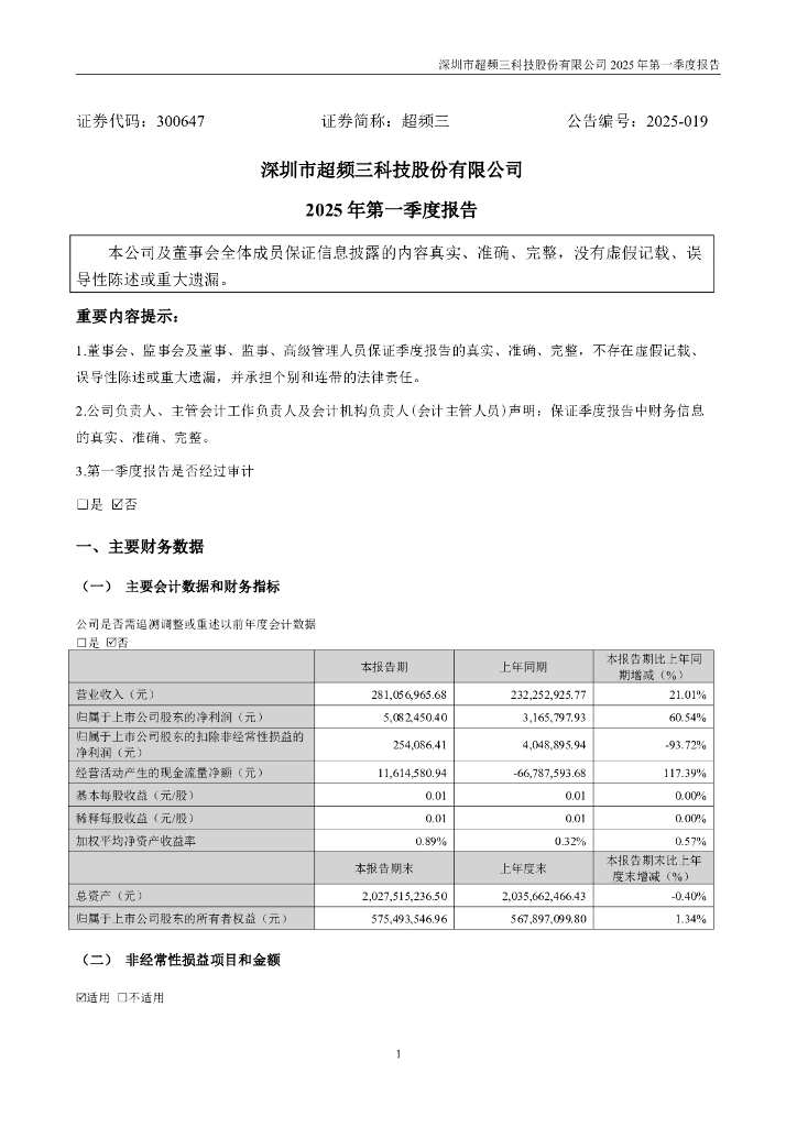 300647-超频三：2025年一季度报告