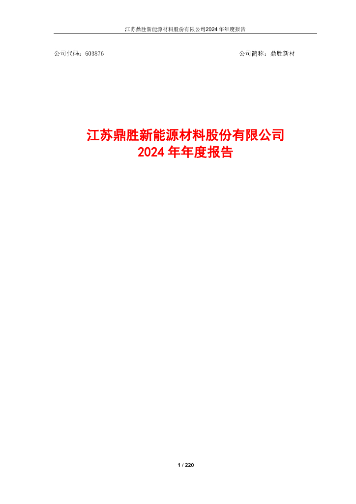 603876-鼎胜新材：江苏鼎胜新能源材料股份有限公司2024年年度报告