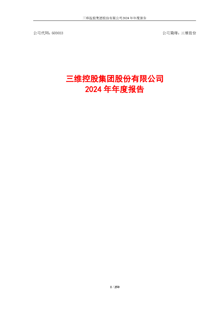 603033-三维股份：三维控股集团股份有限公司2024年年度报告