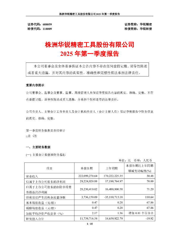 118009-华锐精密：2025年第一季度报告