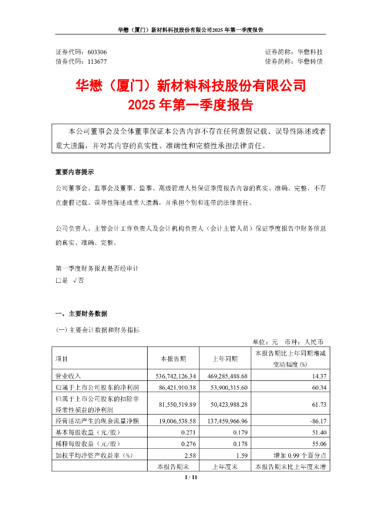 113677-华懋科技：华懋科技2025年一季度报告