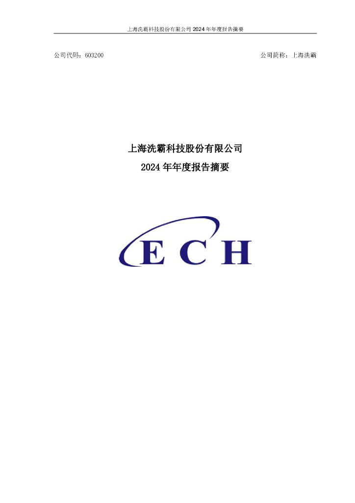 603200-上海洗霸：上海洗霸科技股份有限公司2024年年度报告摘要