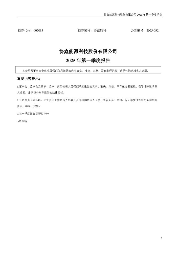002015-协鑫能科：2025年一季度报告