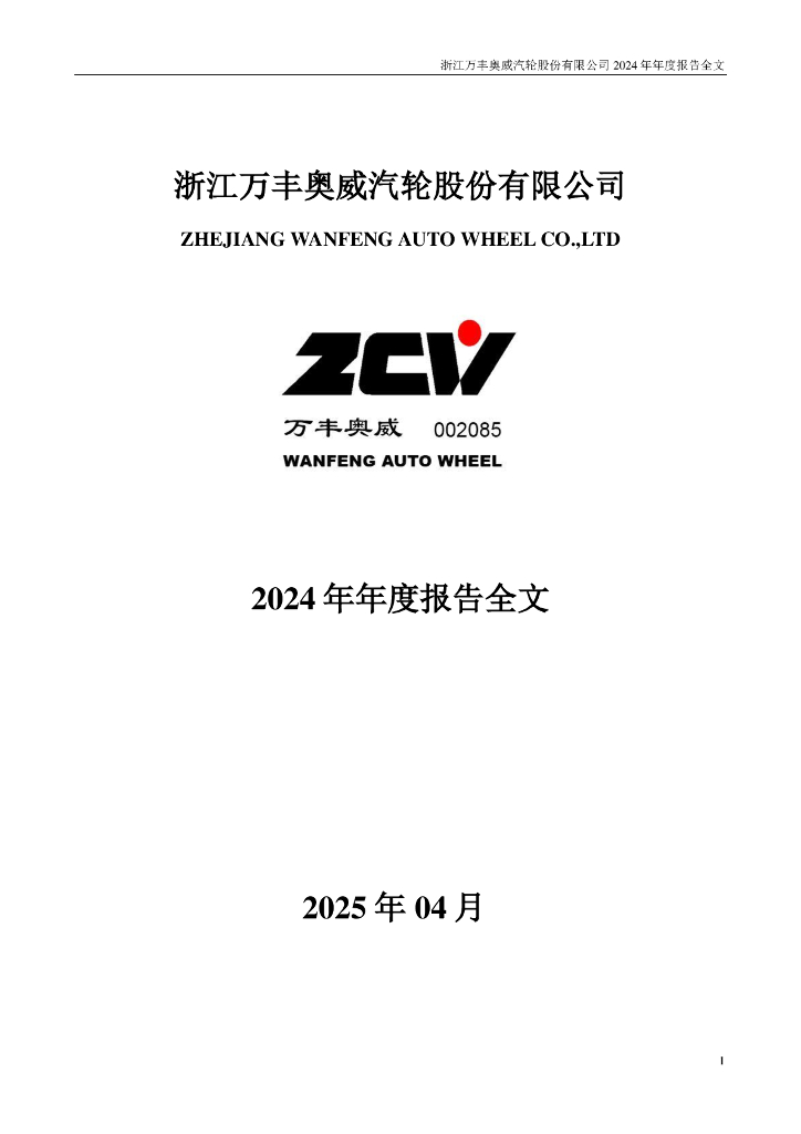 002085-万丰奥威：2024年年度报告