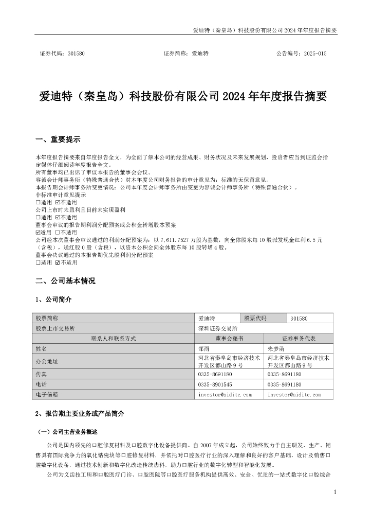 301580-爱迪特：2024年年度报告摘要