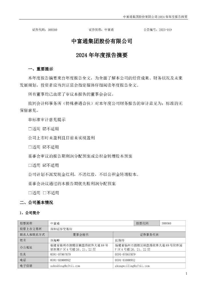 300560-中富通：2024年年度报告摘要