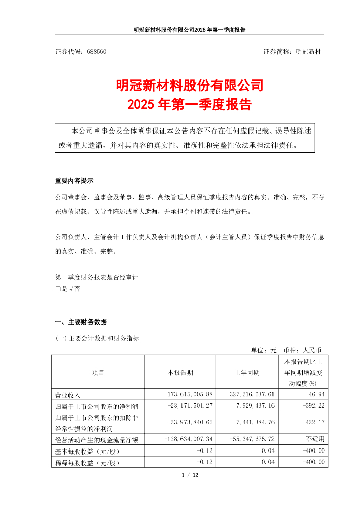 688560-明冠新材：明冠新材2025年一季度报告