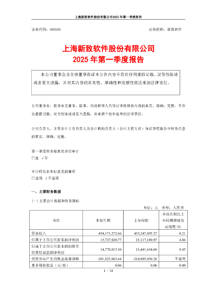 688590-新致软件：2025年第一季度报告