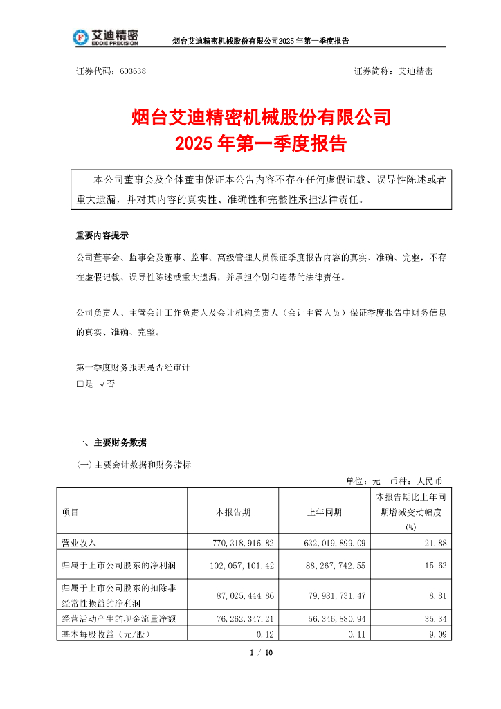 603638-艾迪精密：艾迪精密_2025年_一季度报告