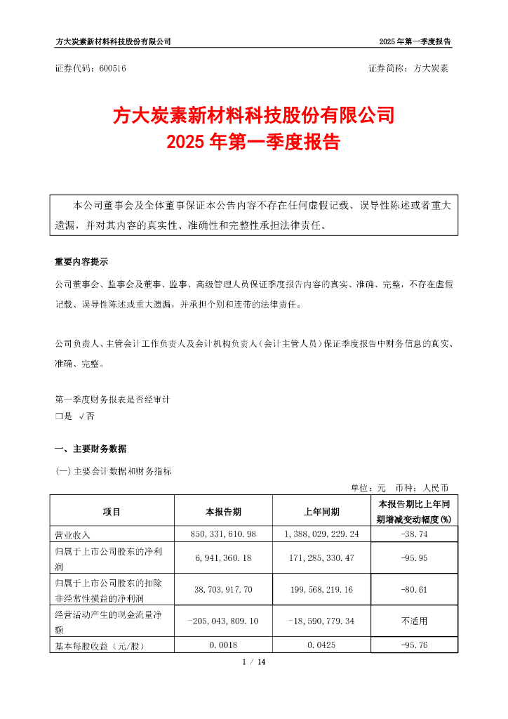 600516-方大炭素：方大炭素2025年第一季度报告