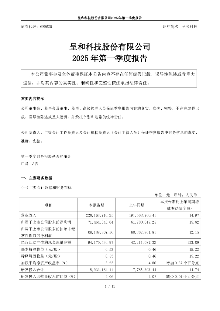688625-呈和科技：2025年第一季度报告