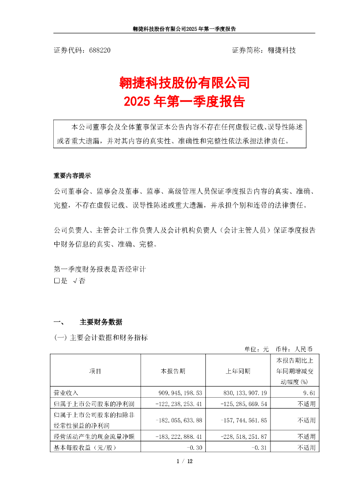 688220-翱捷科技：2025年第一季度报告