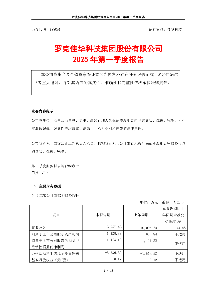 688051-佳华科技：2025年第一季度报告