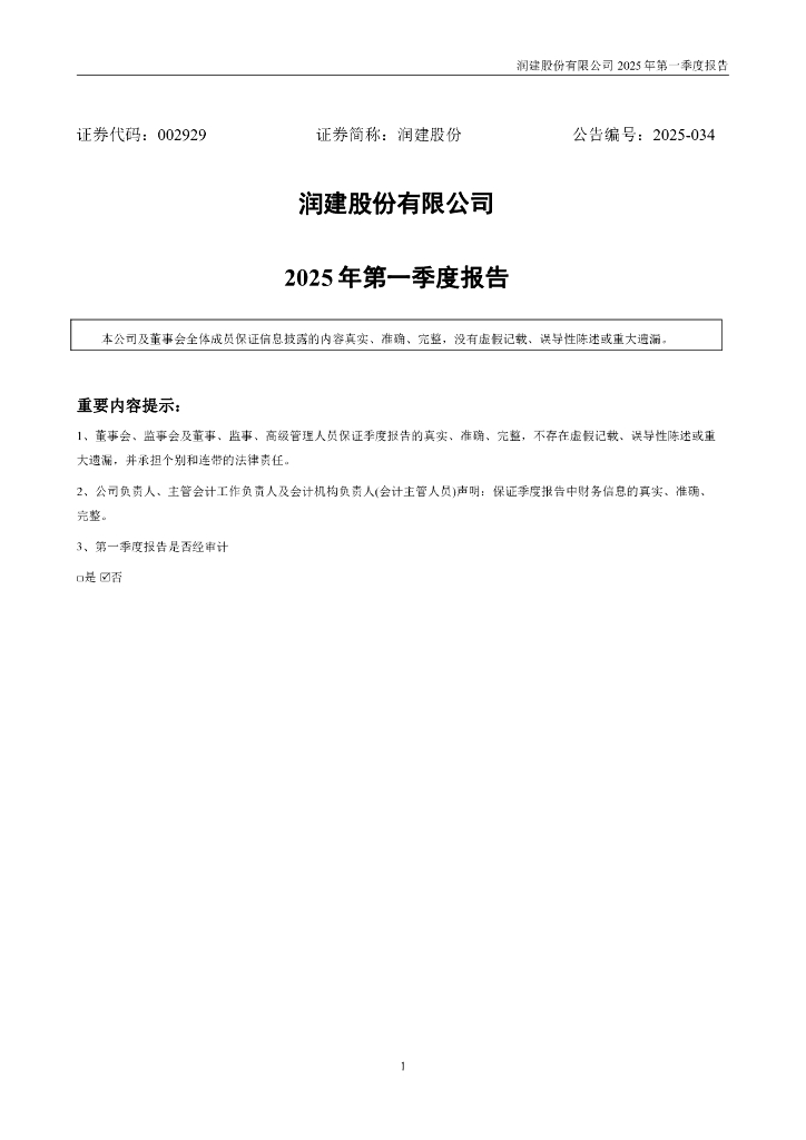 002929-润建股份：2025年一季度报告