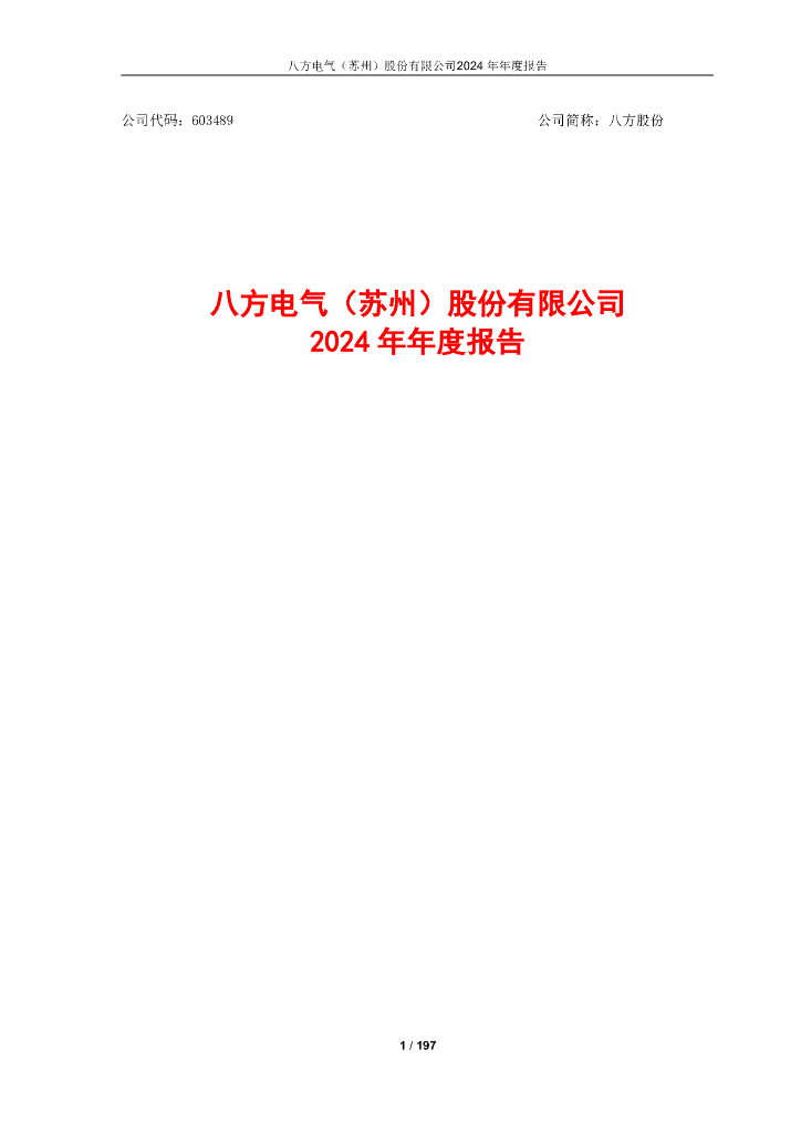 603489-八方股份：2024年年度报告
