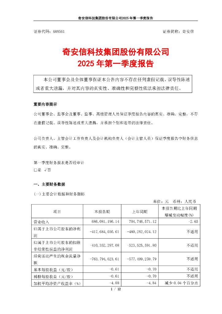 688561-奇安信：奇安信2025年第一季度报告