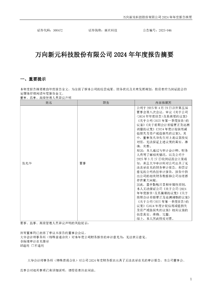 300472-新元科技：2024年年度报告摘要
