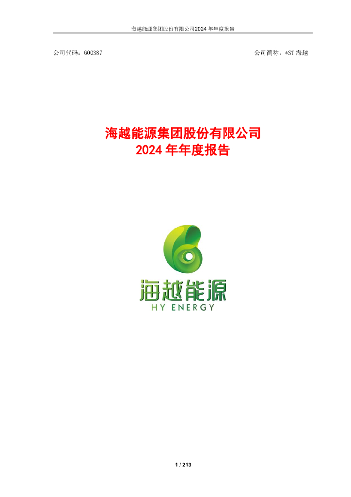 600387-*ST海越：海越能源2024年年度报告