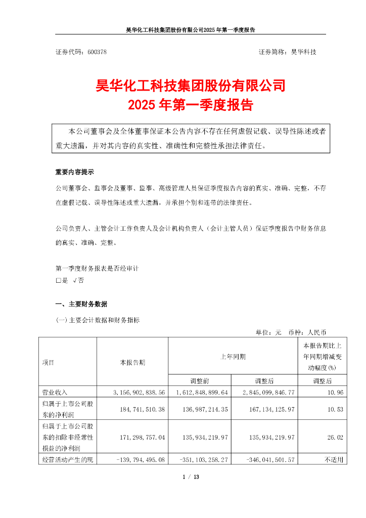 600378-昊华科技：昊华科技2025年第一季度报告