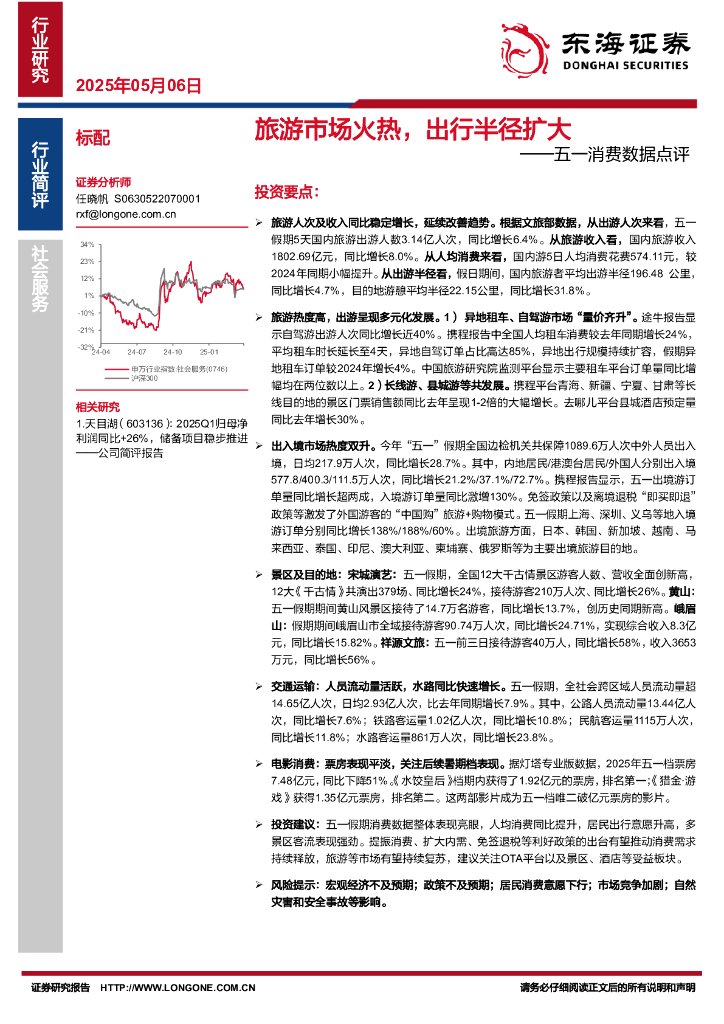东海证券：五一消费数据点评：旅游市场火热，出行半径扩大海报