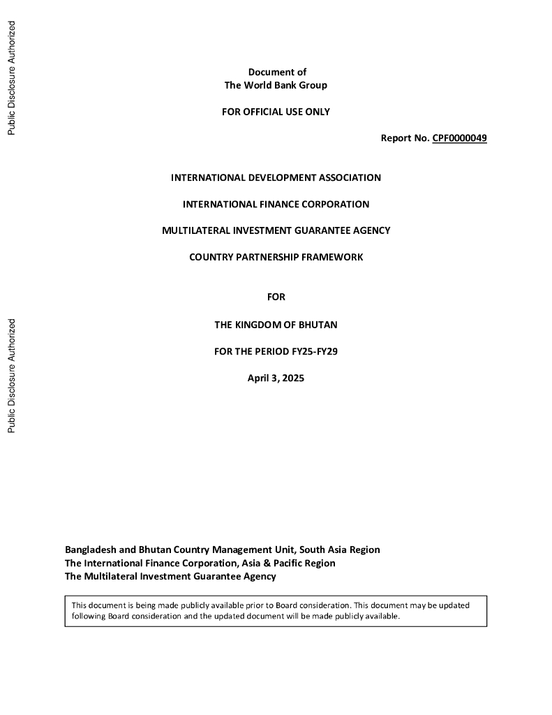 世界银行：2025财年-2029财年不丹国家合作伙伴关系框架报告（英文版）海报