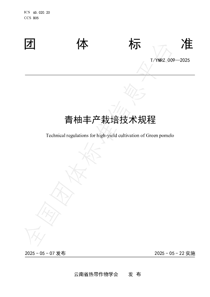 T/YNRZ 009-2025 青柚丰产栽培技术规程