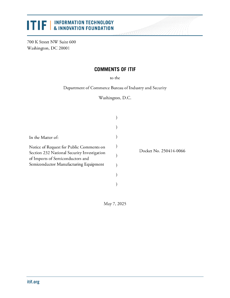 ITIF：2025年关于工业与安全局对半导体进口的232条款调查的评论报告（英文版）