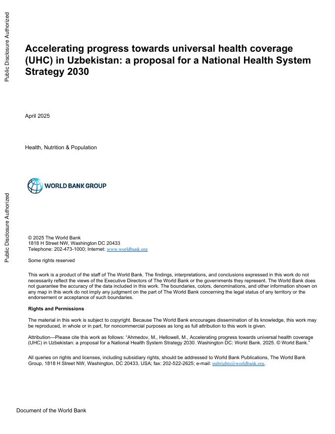 世界银行：加快乌兹别克斯坦全民健康覆盖（UHC）的进展：2030年国家卫生系统战略提案报告（英文版）海报