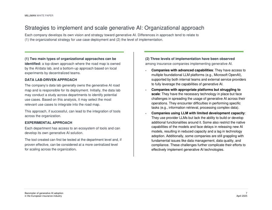 Milliman：2025年欧洲保险行业生成式人工智能采用情况晴雨表（英文版）_第7页