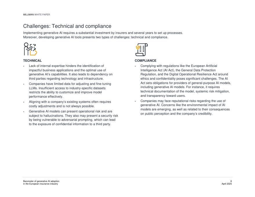 Milliman：2025年欧洲保险行业生成式人工智能采用情况晴雨表（英文版）_第8页