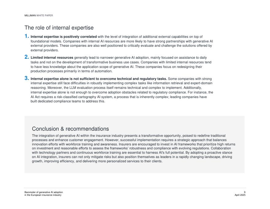 Milliman：2025年欧洲保险行业生成式人工智能采用情况晴雨表（英文版）_第9页