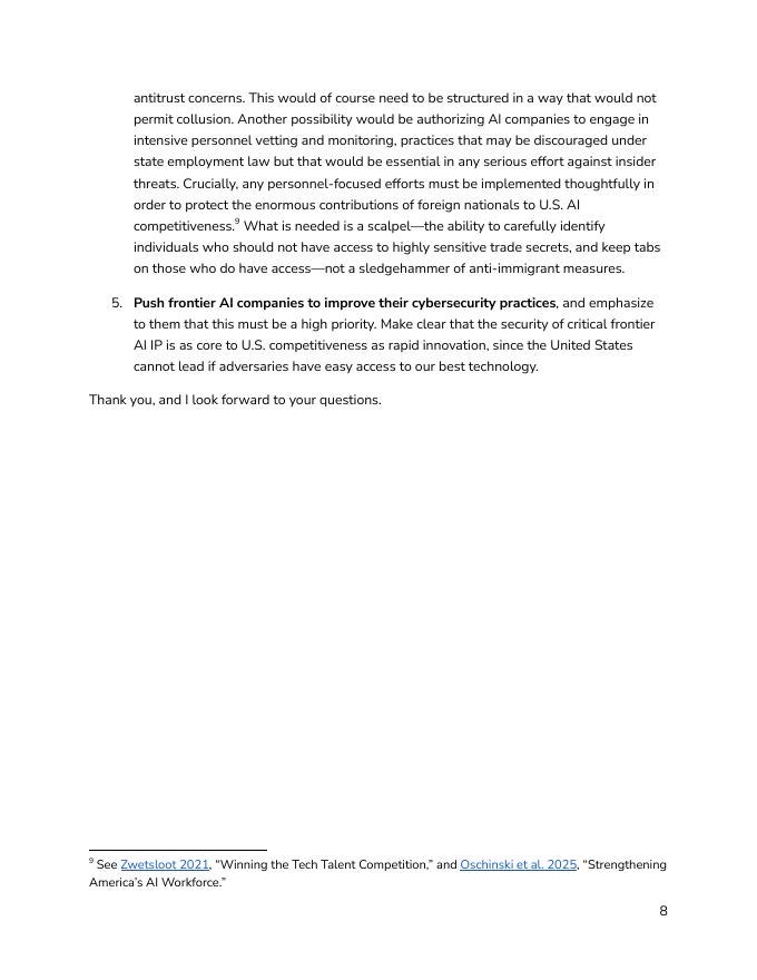 CSET：2025年听证会：“保护我们的优势：贸易机密与全球人工智能军备竞赛”报告（英文版）_第8页