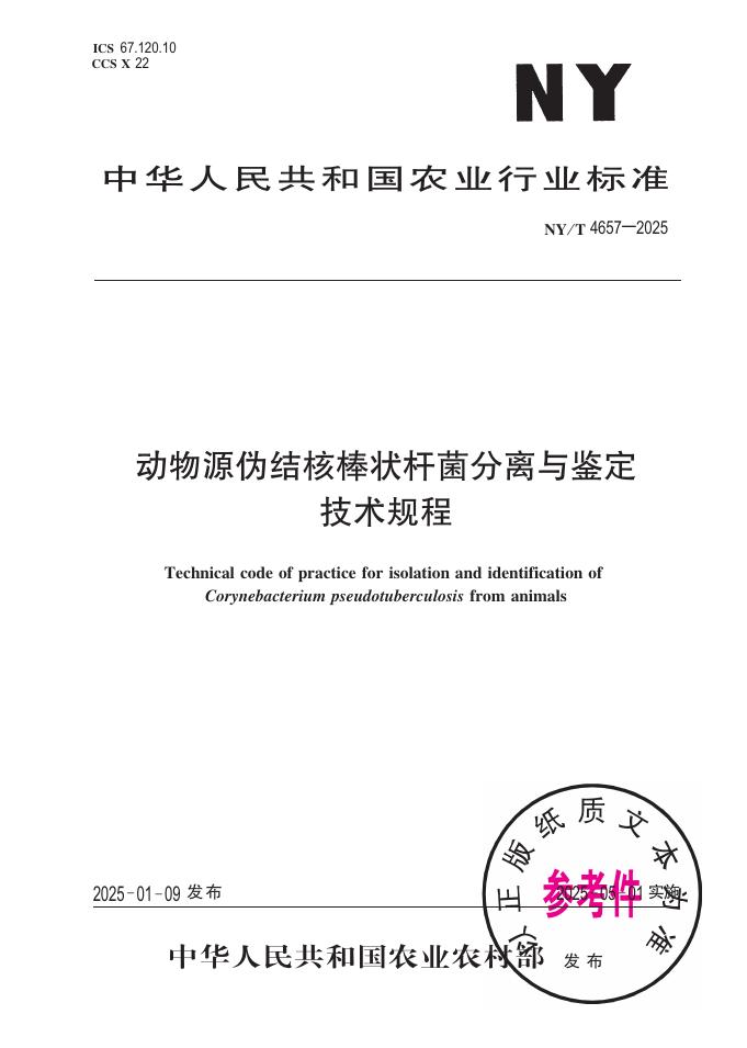NY/T 4657-2025 动物源伪结核棒状杆菌分离与鉴定技术规程