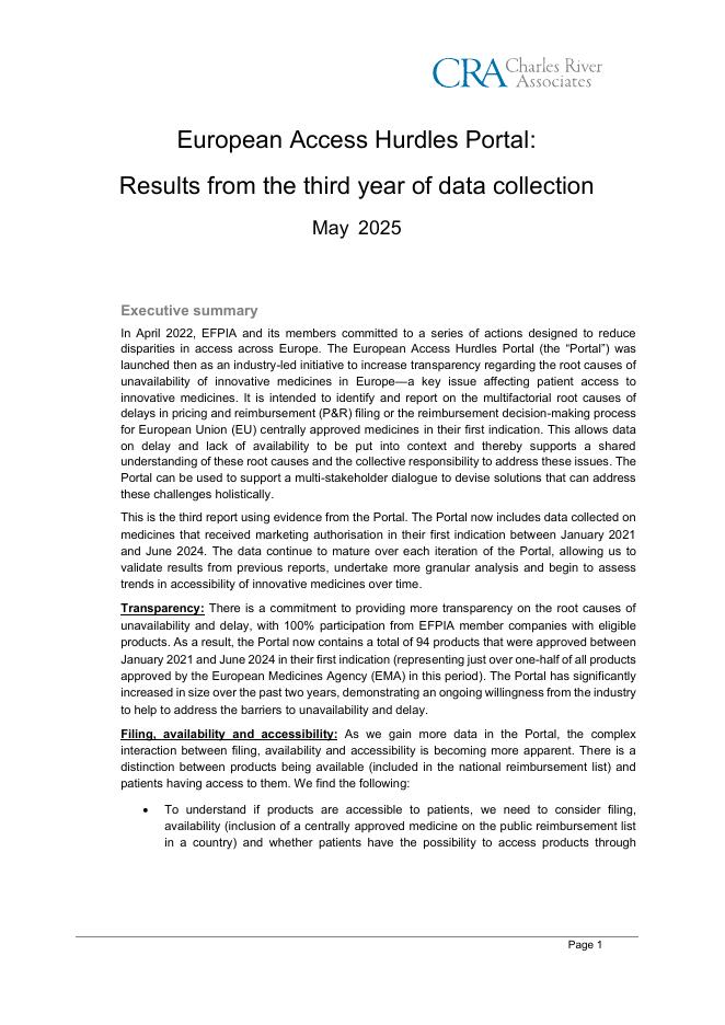 EFPIA：2025年欧洲准入壁垒门户网站：第三年数据收集的结果报告（英文版）海报