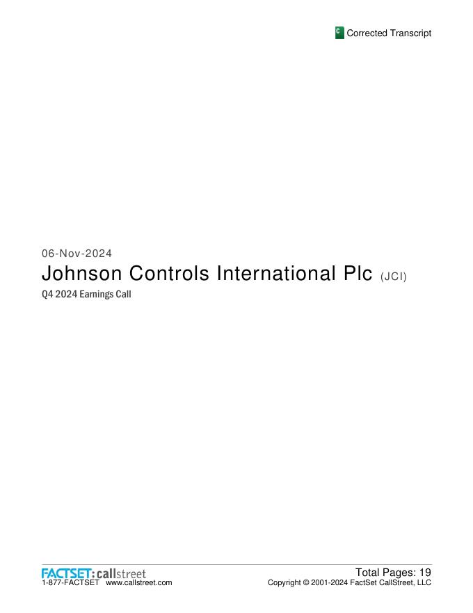 Johnson Controls（JCI）2024年第四季度及全年业绩电话会纪要（英文版）
