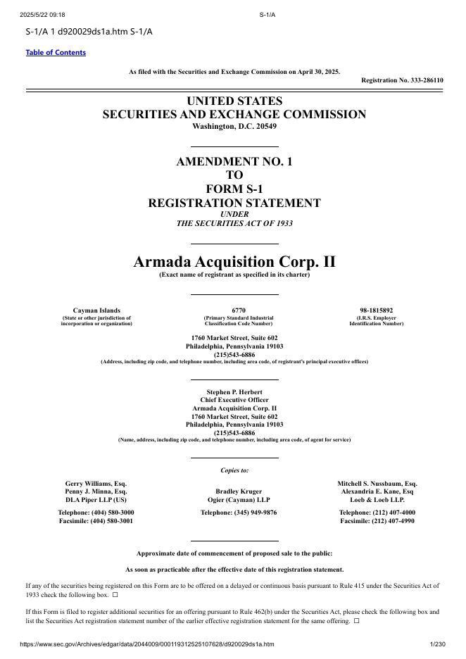 Armada Acquisition Corp. II美股纳斯达克IPO上市招股说明书海报