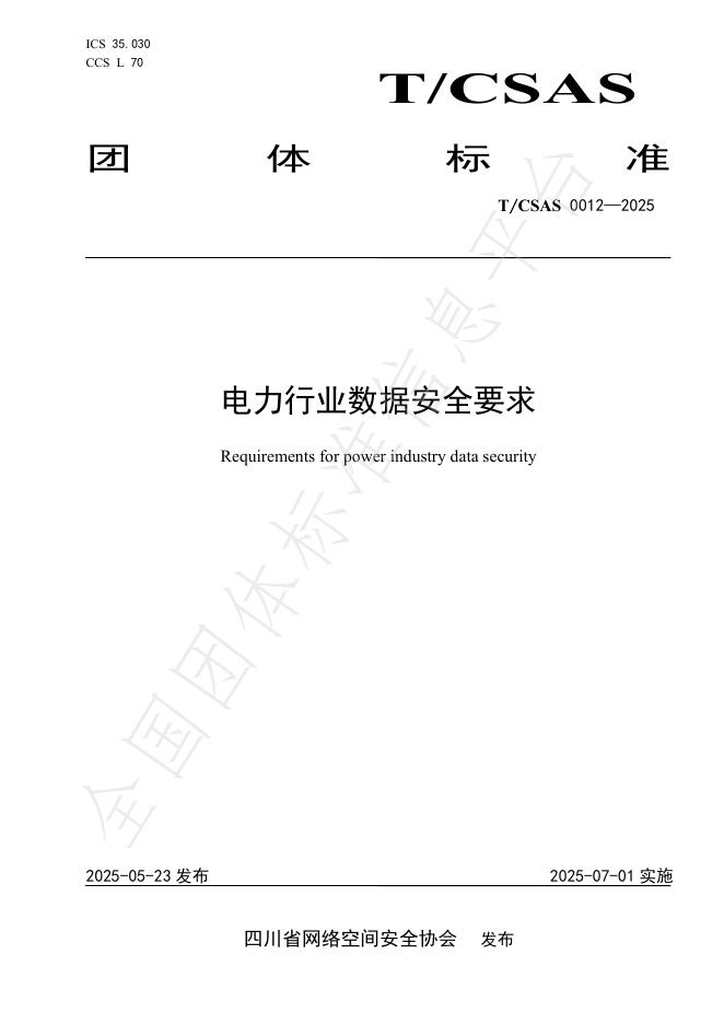 T/CSAS 0012-2025 电力行业数据安全要求