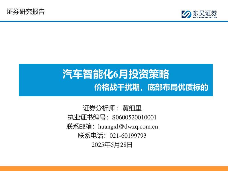 东吴证券：汽车智能化6月投资策略：价格战干扰期，底部布局优质标的海报