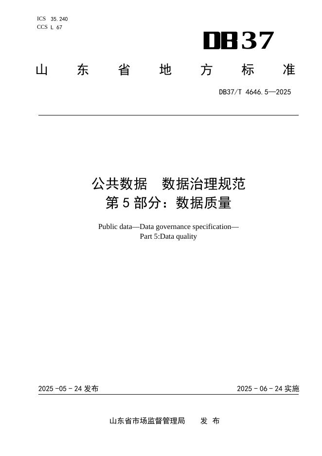 DB37/T 4646.5-2025 公共数据 数据治理规范 第5部分：数据质量