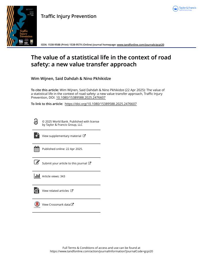 世界银行：2025年道路安全背景下统计生命的价值：一种新的价值转移方法报告（英文版）海报