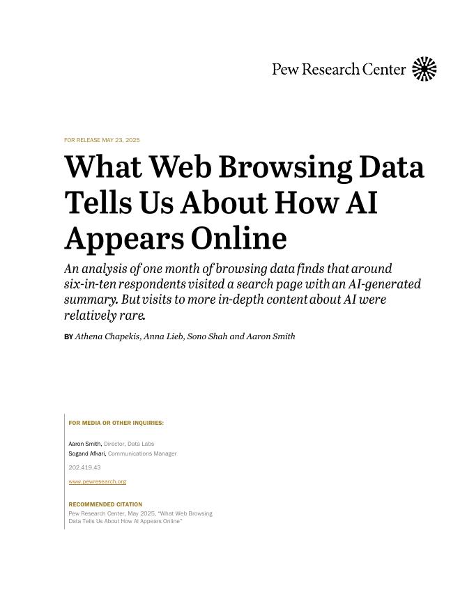 皮尤研究中心：2025年美国网络浏览数据中的人工智能呈现研究报告（英文版）海报