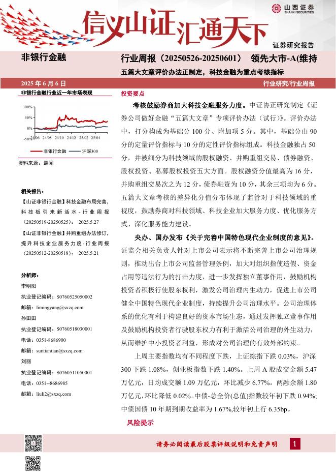山西证券：五篇大文章评价办法正制定，科技金融为重点考核指标海报