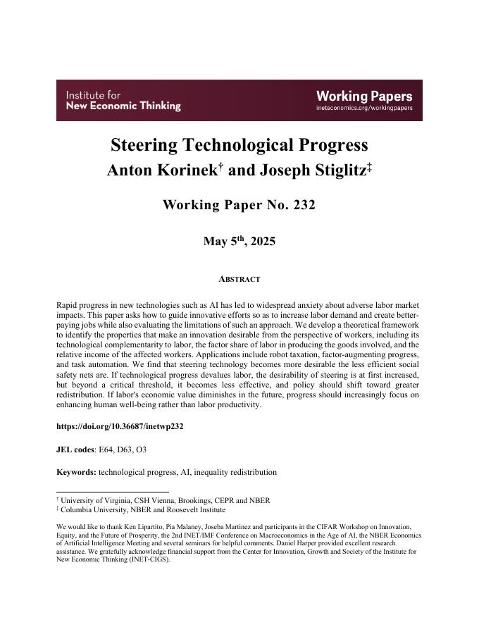 新经济思想研究所：指导技术进步Anton Korinek†和Joseph Stiglitz（英文版）